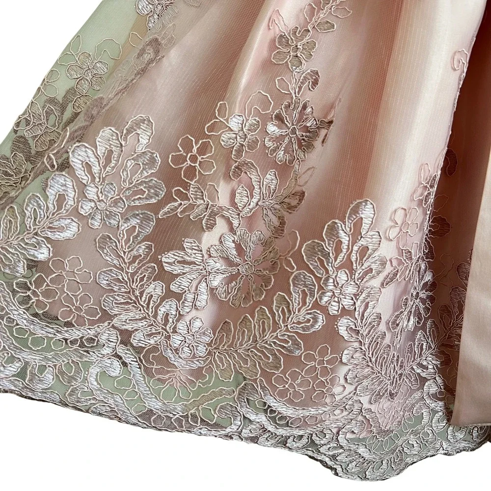 Tahari Girls Size 7 Dusty Pink Party Dress Embroidered Floral Lace Rhinestone